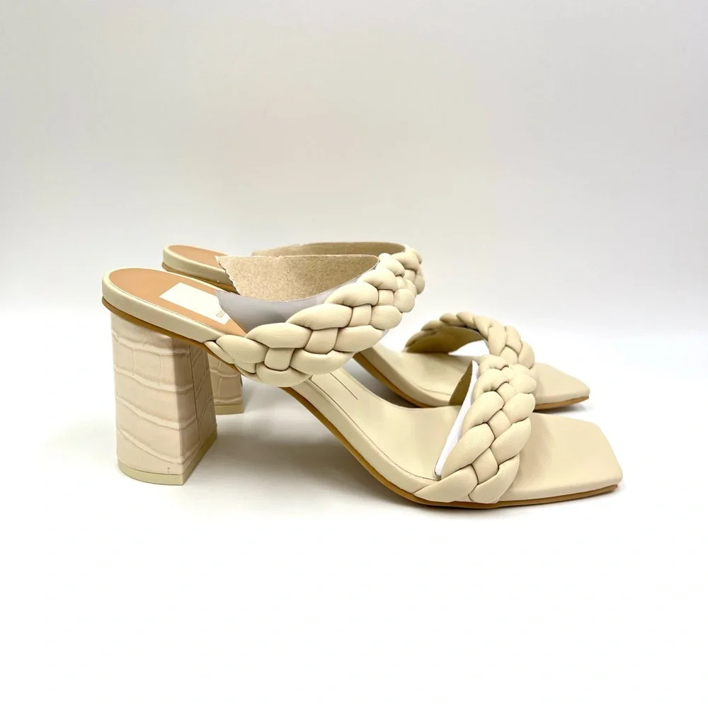 Dolce Vita Womens Size 9 Ivory Stella Braided Faux‎ Leather Block Heels Shoes